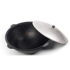 Казан УЗБЕКСКИЙ чугунный с крышкой, дно плоское, 10л