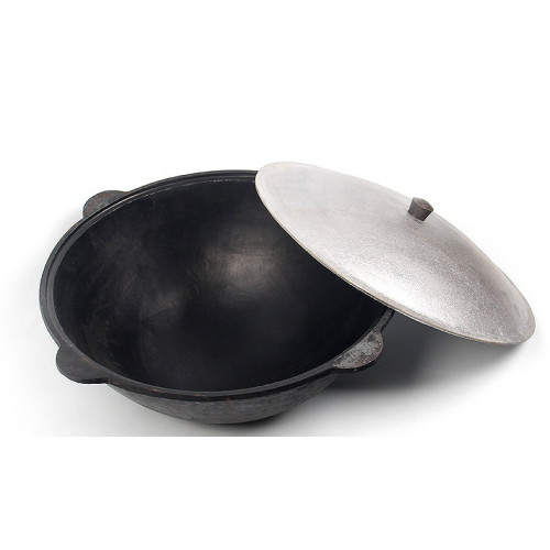 Казан УЗБЕКСКИЙ чугунный с крышкой, дно плоское, 10л