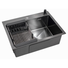 Мойка нерж. врезная РМС, MR-5843BL, 580х430 мм, цвет вороненая сталь, дозатор, корзина, сифон