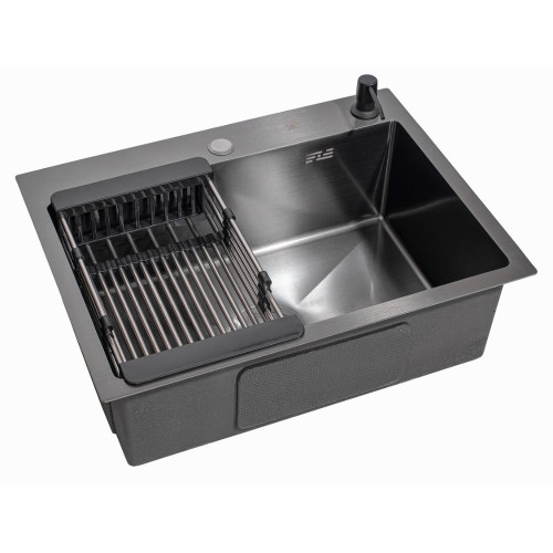 Мойка нерж. врезная РМС, MR-5843BL, 580х430 мм, цвет вороненая сталь, дозатор, корзина, сифон