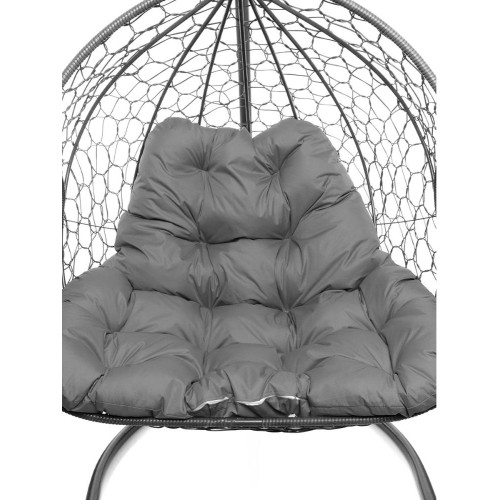 Кресло подвесное с ротангом ДЛЯ ДВОИХ серое с серой подушкой