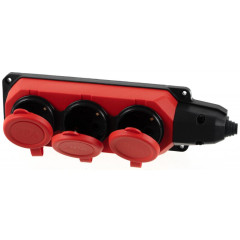 Колодка 3-пост. 2P+E каучуковая с защит. крышками красная  IP44 16А ЭРА RED-IP44 5070 (723796)