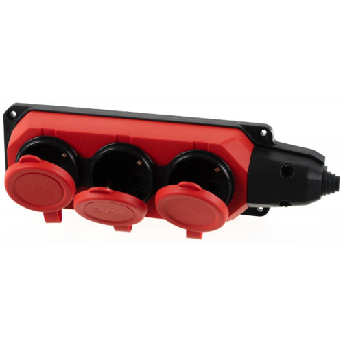 Колодка 3-пост. 2P+E каучуковая с защит. крышками красная  IP44 16А ЭРА RED-IP44 5070 (723796)