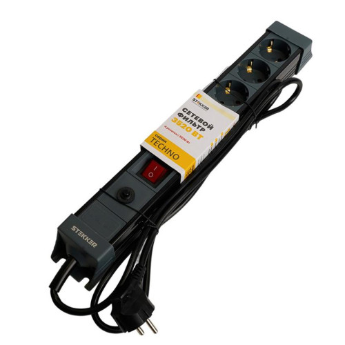 Фильтр сетевой Stekker 4 роз. 16A 5м черный HM22-41-05 Techno 50158