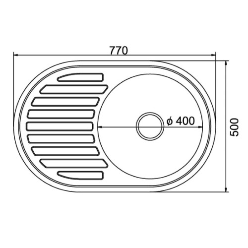 Мойка нерж. врезная MIXLINE овальная 50х77 тол. 0,8мм, правый выпуск, декор (сифон)