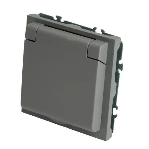 Розетка 2P ЭМИЛИ защ.шторки с крышкой платиново-сер RST16-5113-10