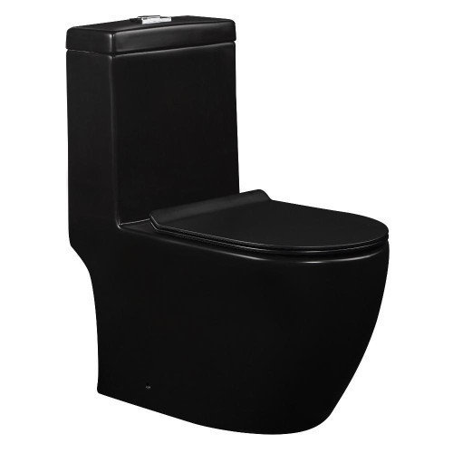 Унитаз-монолит EVA GOLD 5005BM чёрный матовый, тонкое сиденье ДП, безободковый, с гофрой и гибкой подводкой