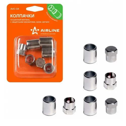 Колпачки на ниппель AIRLINE с защитными манжетами, 4+4 шт. (AVC-04)