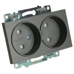 Розетка 2-ая 2P Катрин графит с защитной шторкой GLS10-7113-06