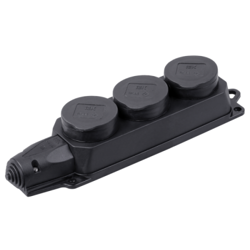 Колодка 3-пост. 2P+E каучуковая с защит. крышками черн. IP44 16А IEK PKR61-016-2-K02 (383269)