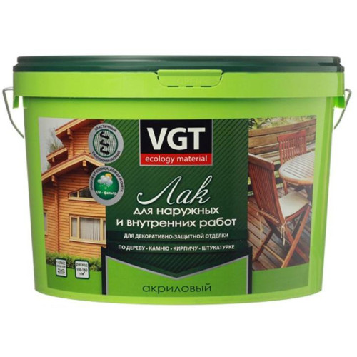 Лак VGT для н/р в/р матовый акрил б/цв 9 кг