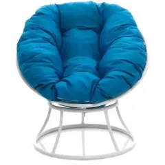 Кресло ПОНЧИК без ротанга белое с голубой подушкой