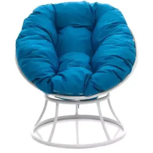 Кресло ПОНЧИК без ротанга белое с голубой подушкой