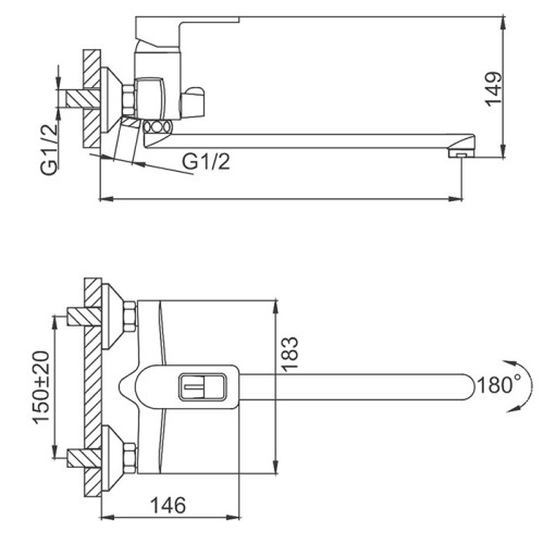 Смеситель для ванны FRUD R22072 ф 40, излив 35F
