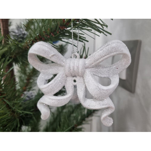 Бант новогодний на ёлку 7,5х9см пластик, 2 шт, белый SYLKL-4919114