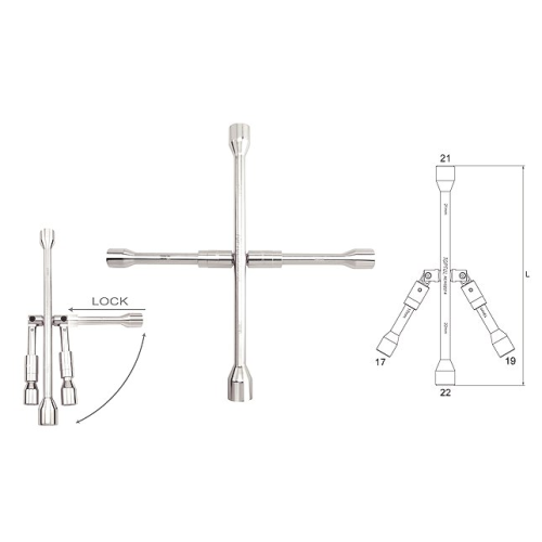 Ключ баллонный крест TOPTUL 17x19x21x22 (AEAQ2214) складной