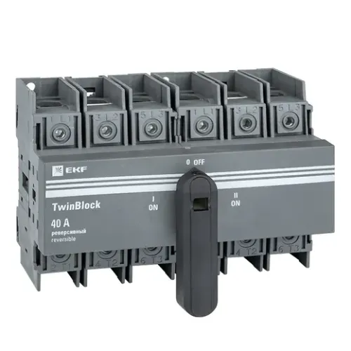 Реверсивный рубильник 40А TB40-3P на DIN-рейку или монтажную плату TwinBlock EKF tb-s-40-3p-rev
