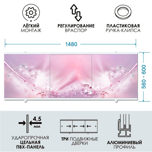 |Экран для ванны МЕТАКАМ премиум А 1,5 м розовый