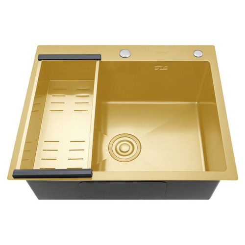 Мойка нерж. врезная GAPPO 60х50х21,5 см тол. 3 мм, сатин золотой (сифон, коландер) GS6050-3
