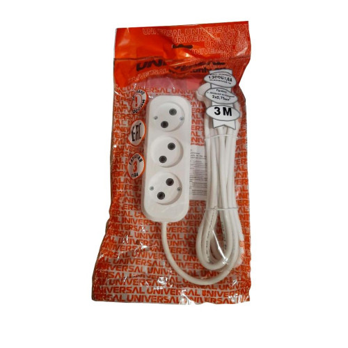 Удлинитель 3-мест. 3м 2P бел. 6А (ПВС 2х0,75) UNIVersal (240789)