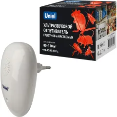 Отпугиватель грызунов,тараканов,комаров Uniel ультразвуковой до 120м2 (UDR-E14)