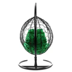 Кресло подвесное с ротангом Капля черное с зеленой подушкой