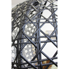 Кресло подвесное с ротангом Капля ЛЮКС черное с серой подушкой