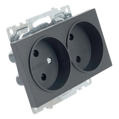 Розетка 2-ая 2P Катрин черный с защитной шторкой GLS10-7113-05