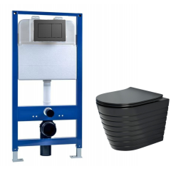 Комплект инсталляция EVA GOLD (инсталляция 545, кнопка чёрная 4, унитаз чёрный K703BM)