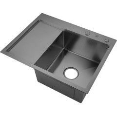 Мойка нерж. врезная РМС, MRK-5851BL-R, 580х510 мм, цвет графит, дозатор, сифон