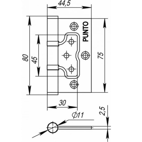 Петля накладная PUNTO 75*60*2,5 мат.хром (35539)