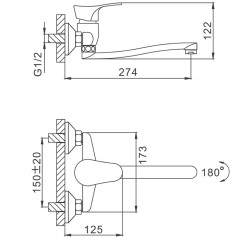 Смеситель для кухни настенный FRAP F4614-В хром, ф35