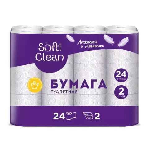 Туалетная бумага Softi Clean 2 слоя 24 шт белая с втулкой (494309)