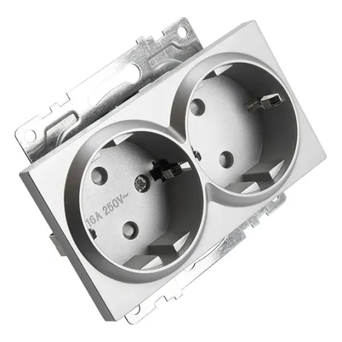 Розетка 2-ая 2P+E Катрин серебро с защитной шторкой GLS16-7114-03