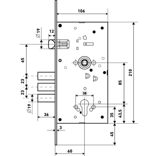 Замок врезной б/руч. БУЛАТ ЗВ4-3(16).60.85.08 хром, без м/ц Корпус(19358)