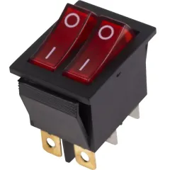 Выключатель-кнопка REXANT ON-OFF 15A (6с) красный с инд. двойной 36-2410