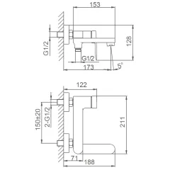 Смеситель для ванны FRAP F3285-6, чёрный ф 40