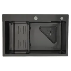 Мойка нерж. врезная GAPPO 72х46х21,5 см тол. 3 мм, чёрная (сифон, коландер) GS7246-6