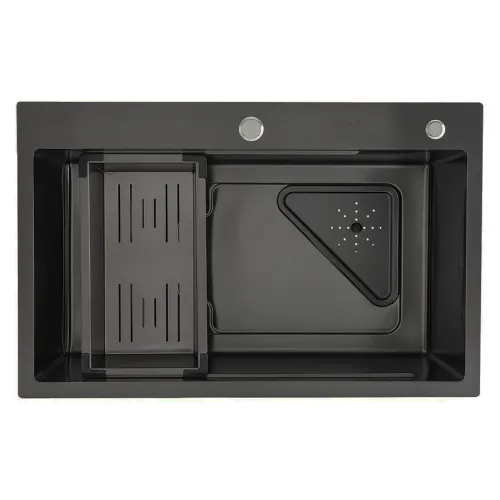 Мойка нерж. врезная GAPPO 72х46х21,5 см тол. 3 мм, чёрная (сифон, коландер) GS7246-6