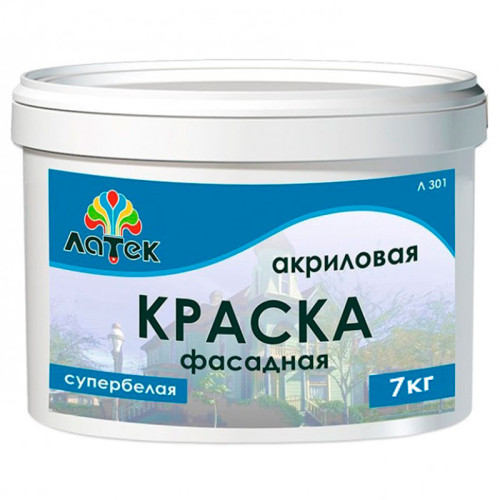 Краска в/д ЛАТЕК Л 301 Фасадная Cупербелая 7кг