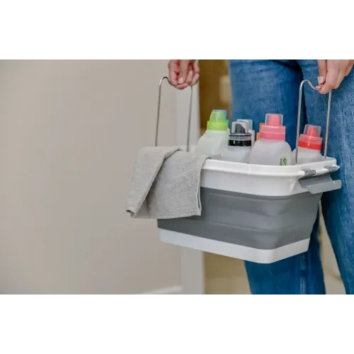 Таз складной CELLTIX 10л, с крышкой, бело-серое