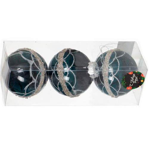 Шары новогодние набор 3шт SYQD-011905NB 8см темно-зелёный