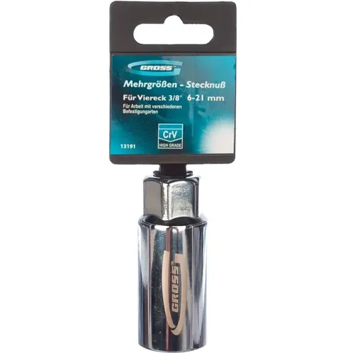 Головка торцевая GROSS многоразмерная (6-21мм) под квадрат 3/8