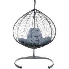 Кресло подвесное с ротангом XL серое с серой подушкой
