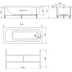 Ванна акриловая ТРИТОН Ника 150х70 сифон, алюминиевый каркас