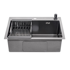 Мойка нерж. врезная РМС, MR-5843BL, 580х430 мм, цвет вороненая сталь, дозатор, корзина, сифон