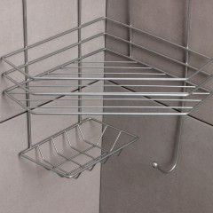 Полка для ванной комнаты угловая с мыльницей и вешалкой 2-х ярусная, 25,5х42,5 см, цвет хром