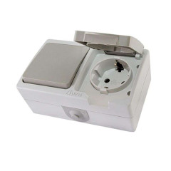 Блок комбинированный О/У TDM выкл+розетка шторки влагозащитн.10А SQ1803-0010