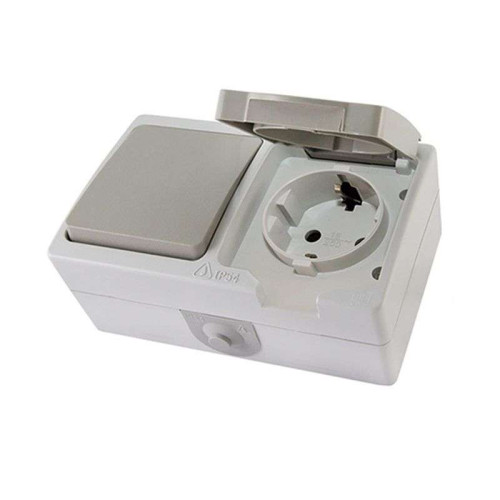 Блок комбинированный О/У TDM выкл+розетка шторки влагозащитн.10А SQ1803-0010