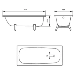 Ванна стальная DONNA VANNA 170х70х40см с ножками, толщина 2,3мм DV-75901